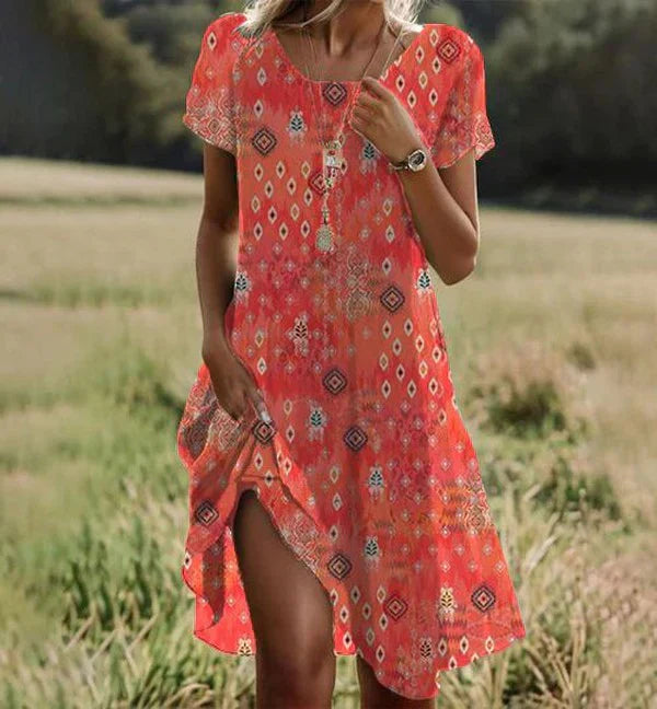 Women's Orange Midi Dress for Summer Outings