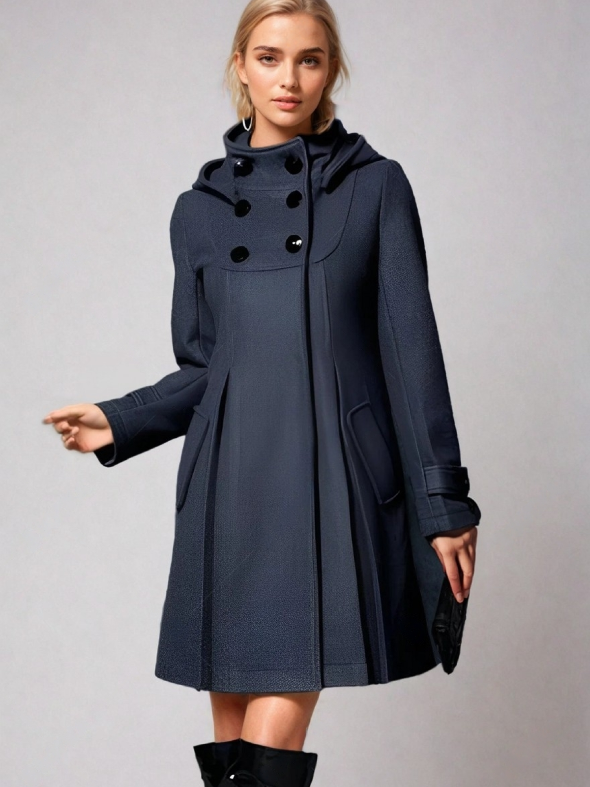 Women's A-Line Coat with Funnel Neck for Office