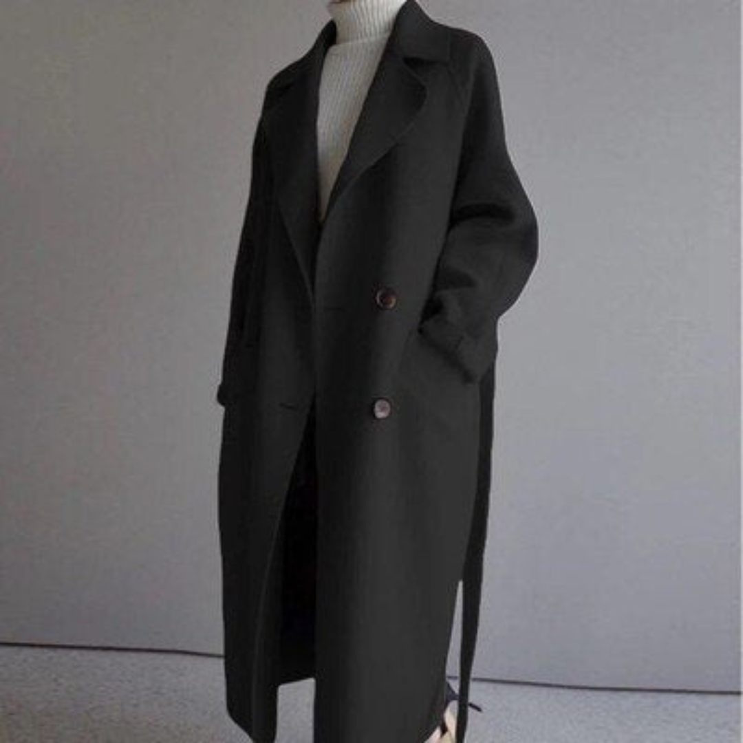 Women's Wool Trench Coat with Lapels for Fall