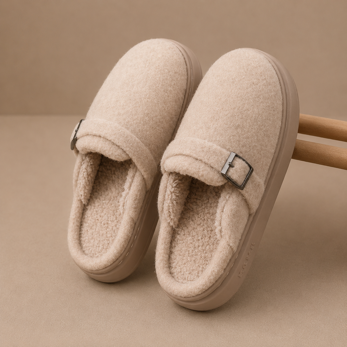 Women's Fleece Slippers with Buckle for Daily Indoor Wear