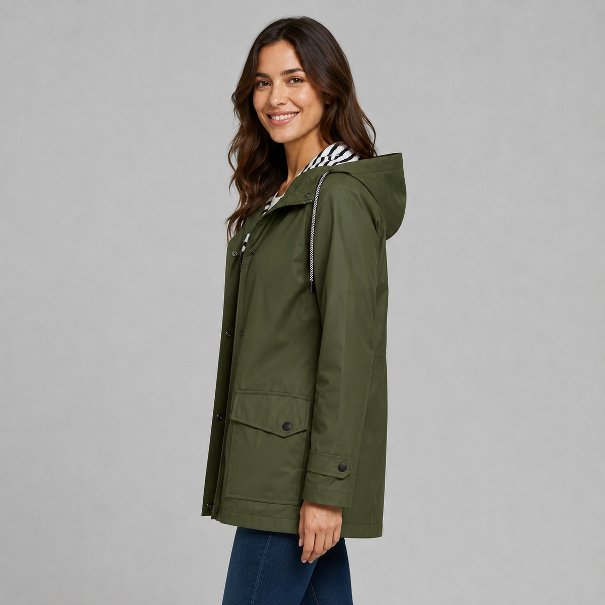 Women's Hooded Trench Coat with Button Front