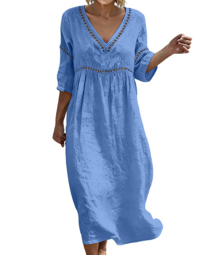 Women's Long Cotton Linen Dress for Vacation