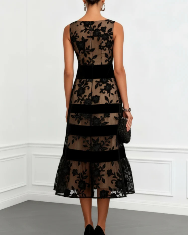 Women's 3D Floral Midi Dress for Cocktail Reception