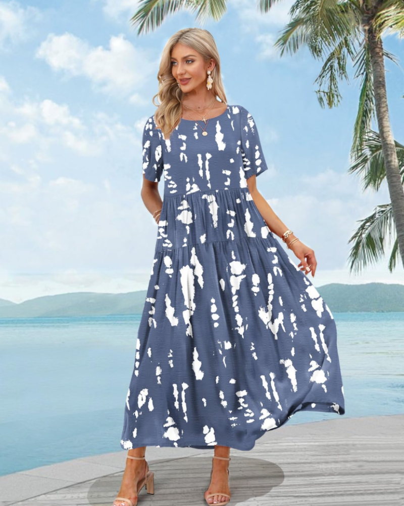 Women's Bohemian Floral Dress with Side Pockets