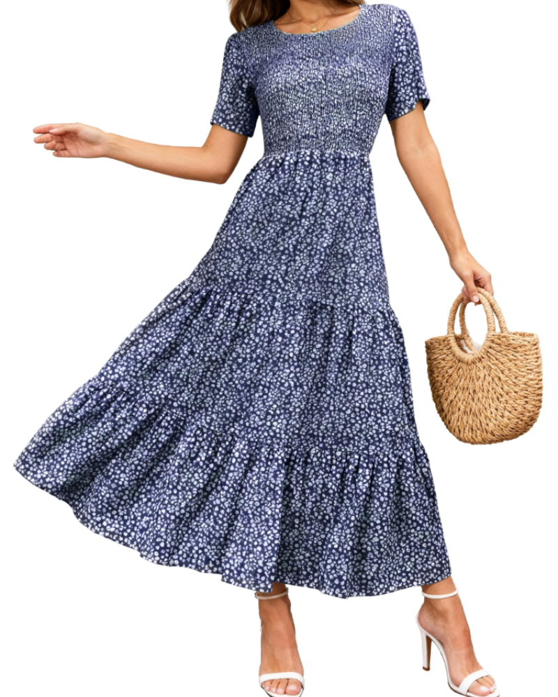 Women's Floral Maxi Dress with Smocked Bust