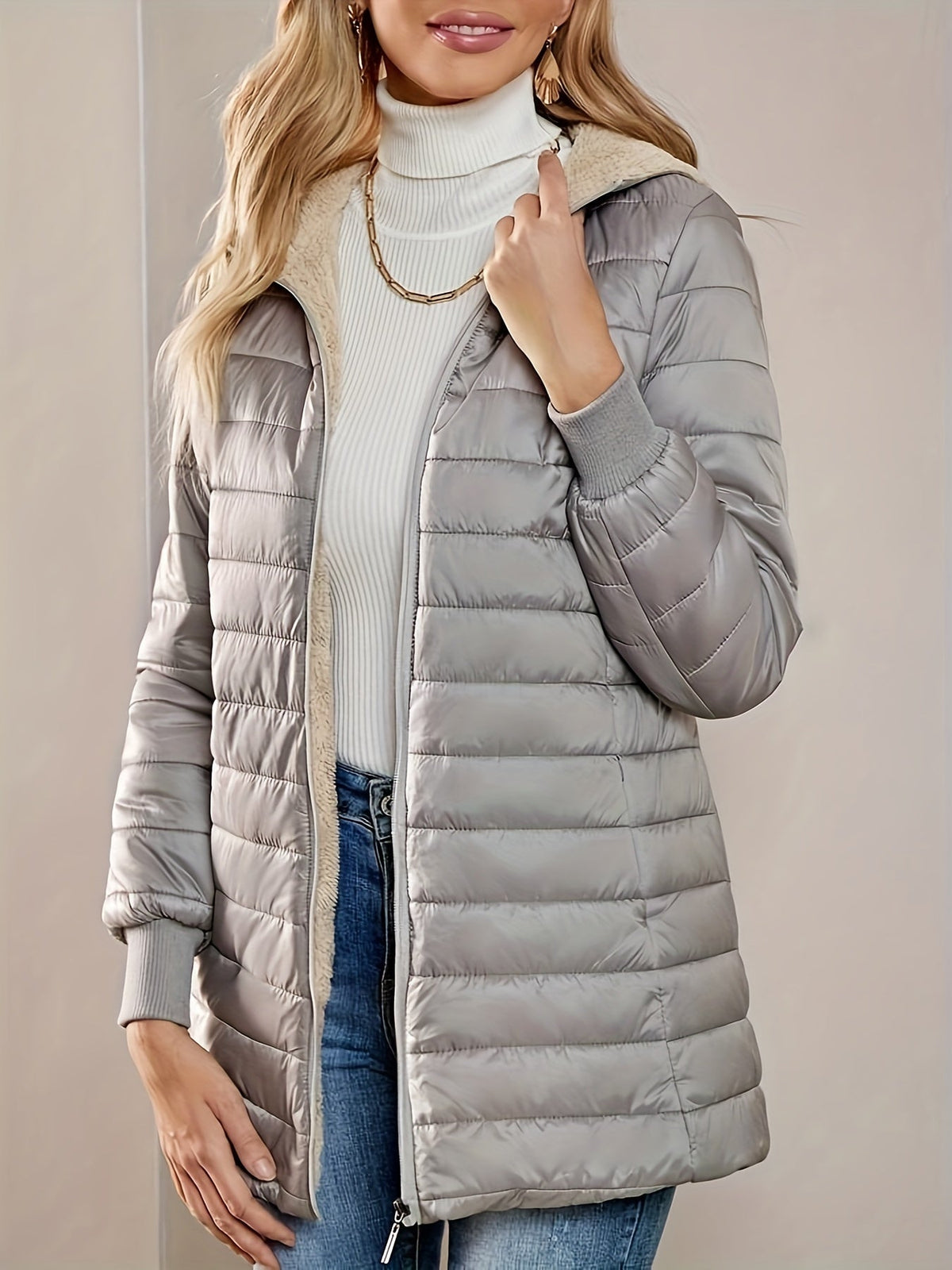 Women's Quilted Longline Coat with Full Zip