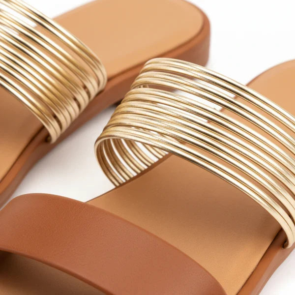 Women's Flat Sandals with Metallic Straps