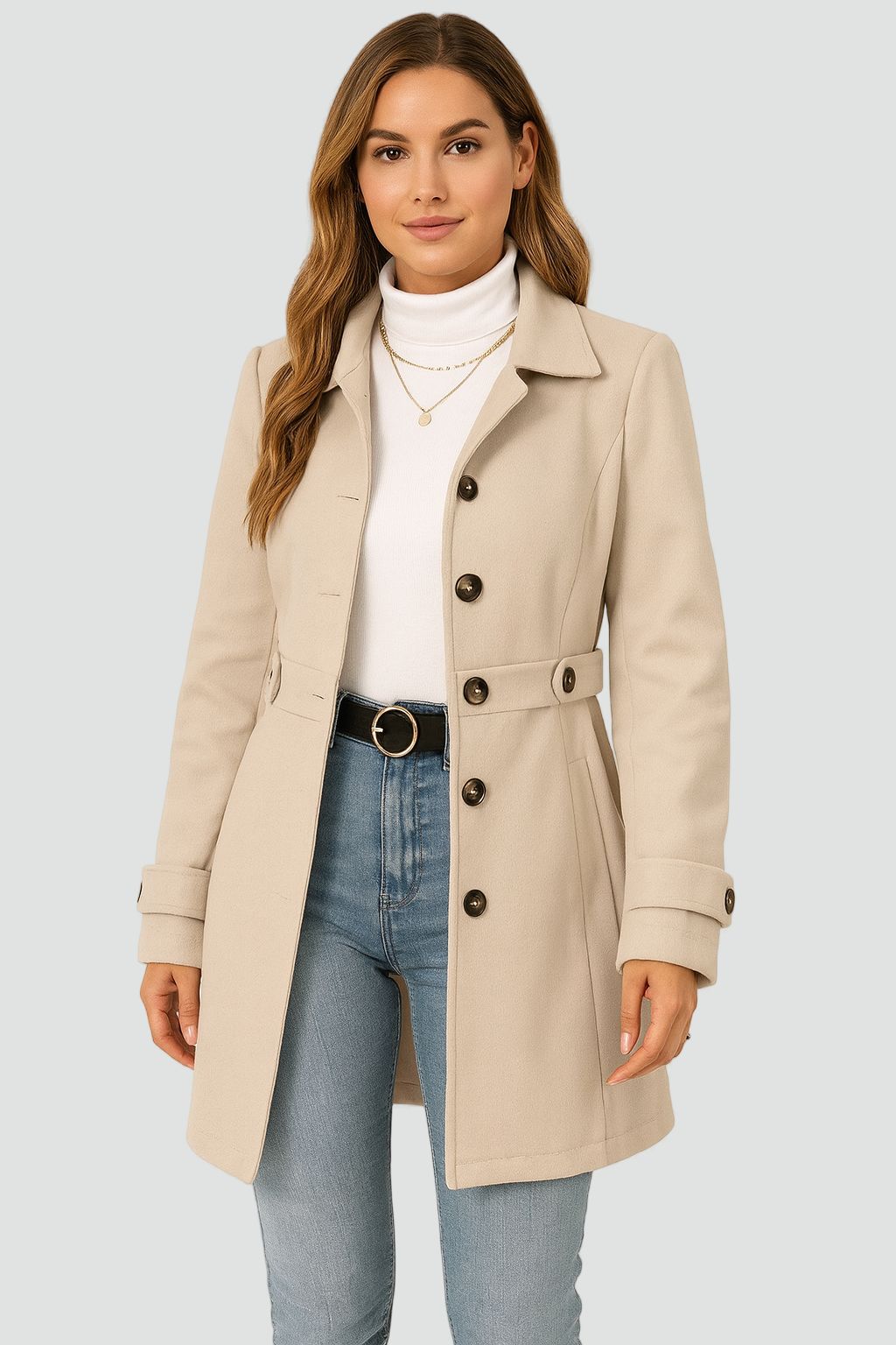 Women's Belted Trench Coat for Smart Casual