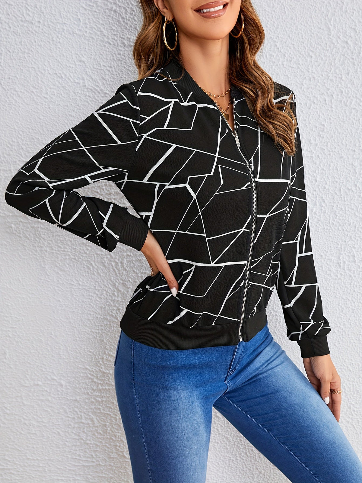 Women's Geometric Print Jacket for Casual Outings