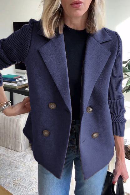 Women's Classic Knit Blazer with Double-Breasted Front
