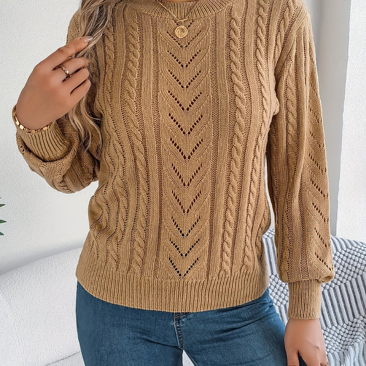 Women's Cable-Knit Textured Relaxed Sweater