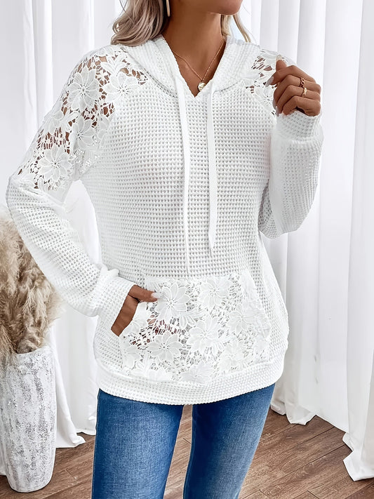 Women's Floral-Trimmed Hooded Top with Pocket