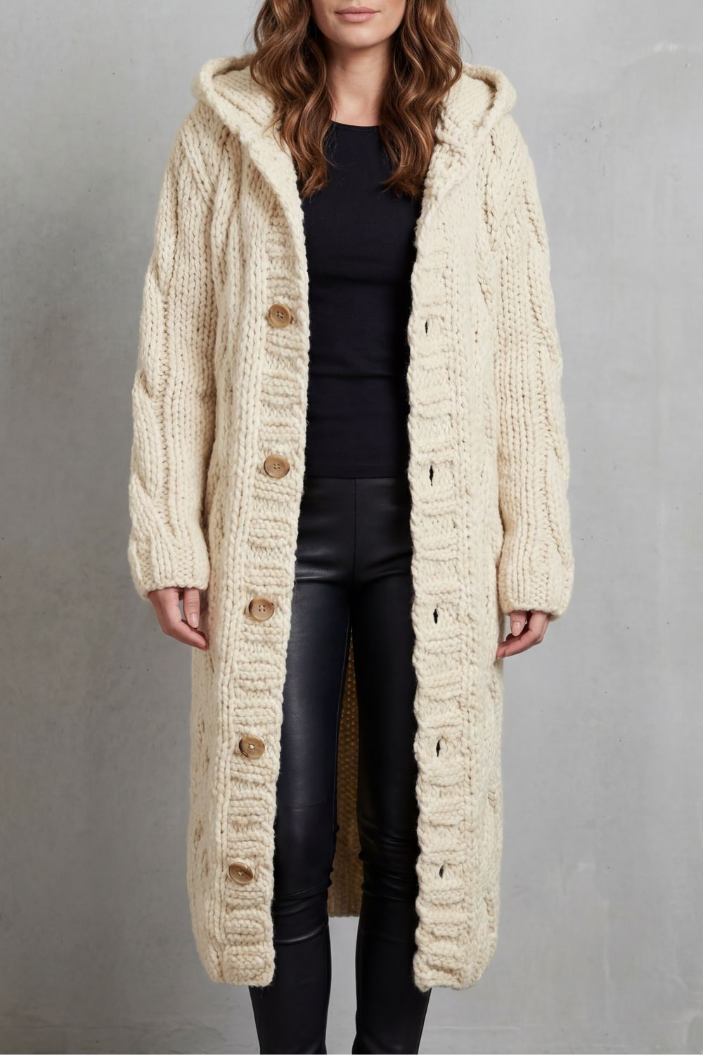 Women's Oversized Hooded Cable Knit Cardigan Coat