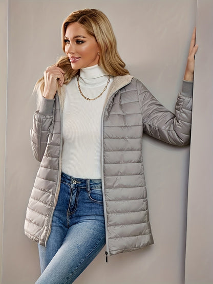 Women's Quilted Longline Coat with Full Zip