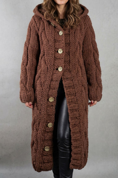 Women's Oversized Hooded Cable Knit Cardigan Coat
