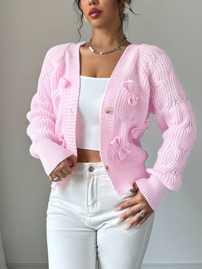Women's Cable Knit Cardigan with Bow