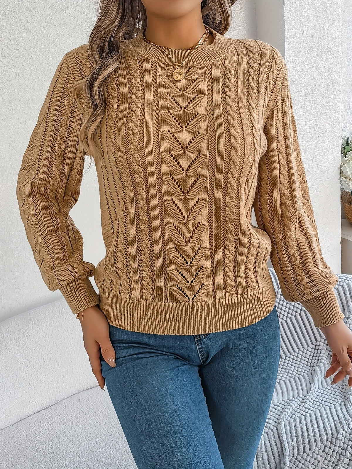 Women's Cable-Knit Textured Relaxed Sweater