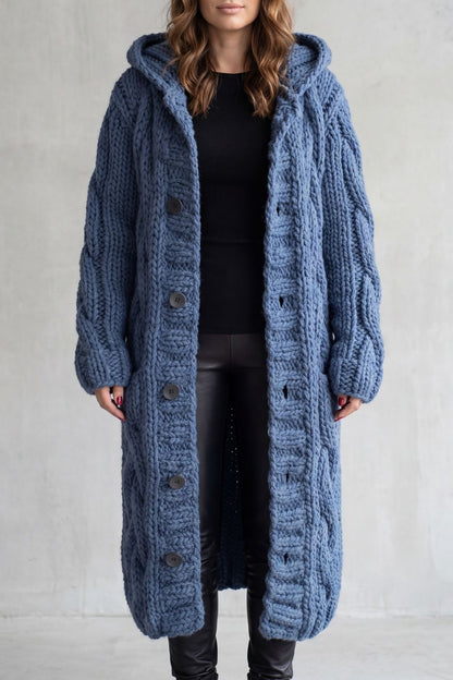 Women's Oversized Hooded Cable Knit Cardigan Coat