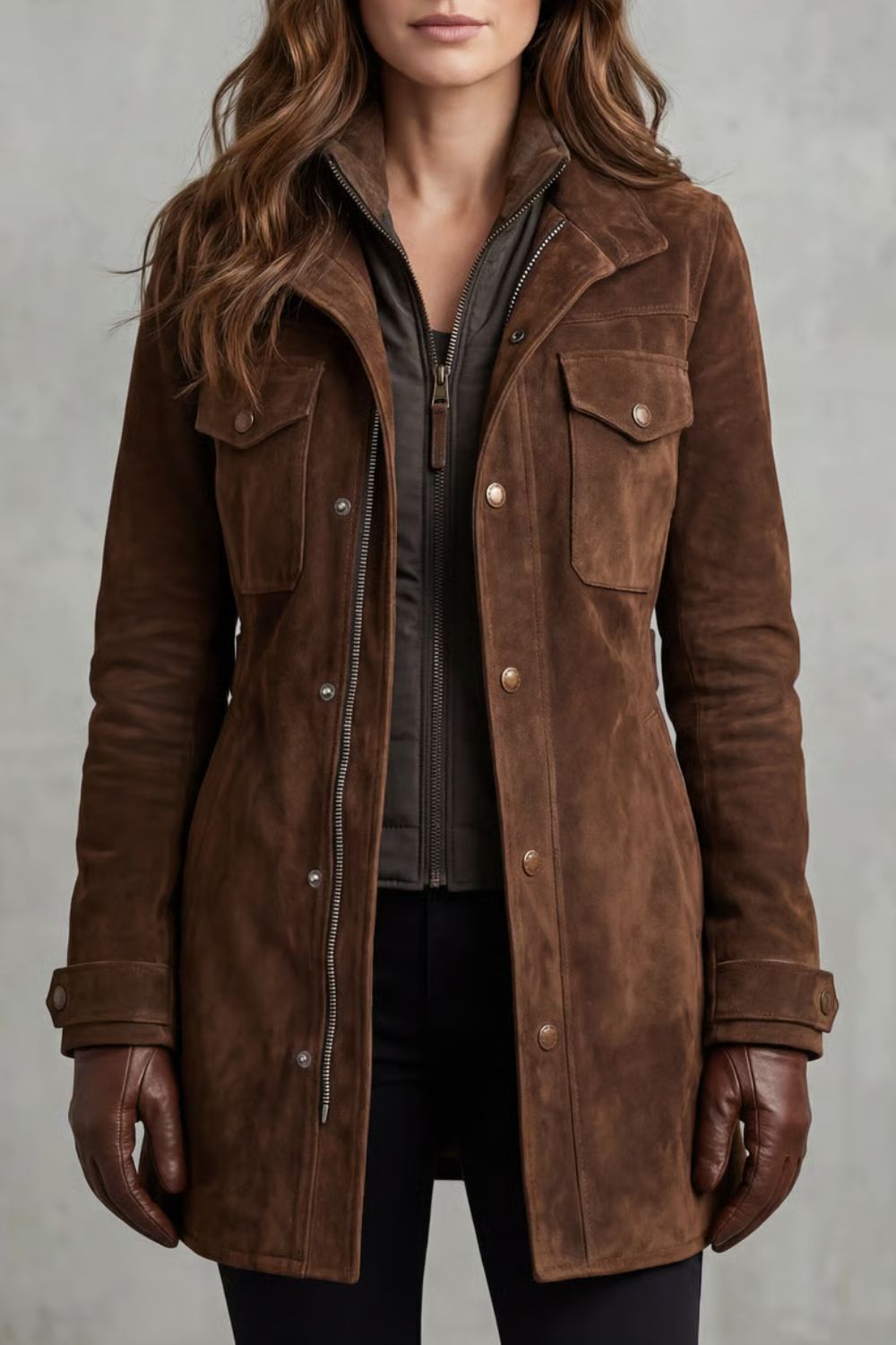 Women's Suede Longline Coat for Everyday Wear