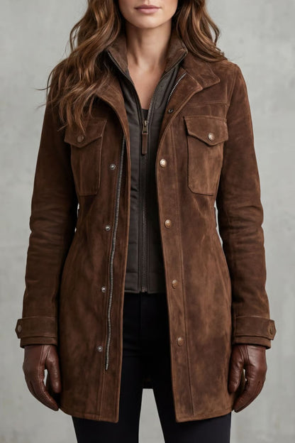 Women's Suede Longline Coat for Everyday Wear