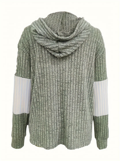Women's Ribbed Colour-Block Zip-Up Hoodie