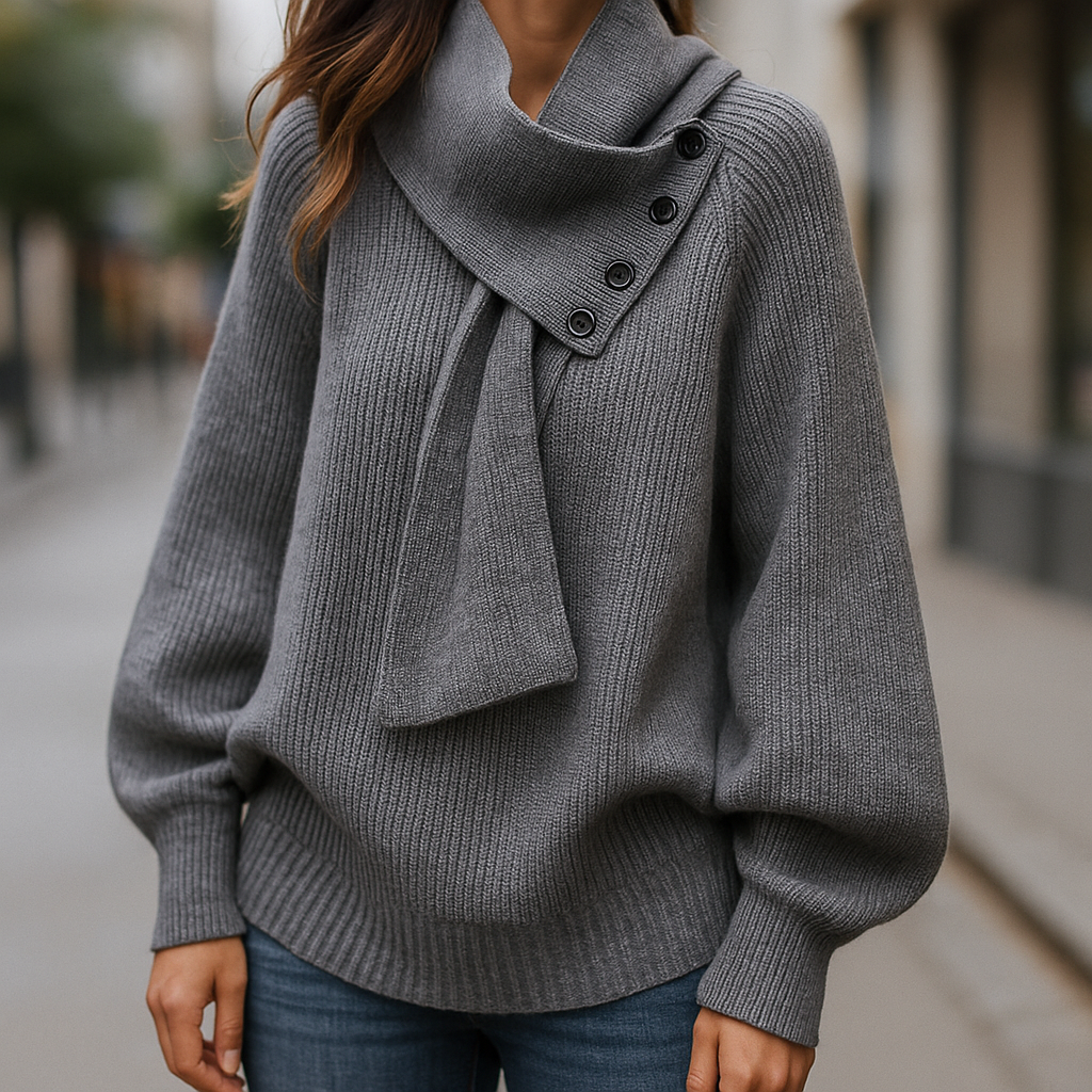 Women's Rib-Knit Sweater with Scarf Neck