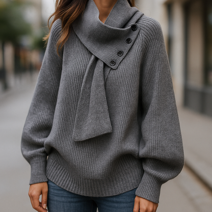 Women's Rib-Knit Sweater with Scarf Neck