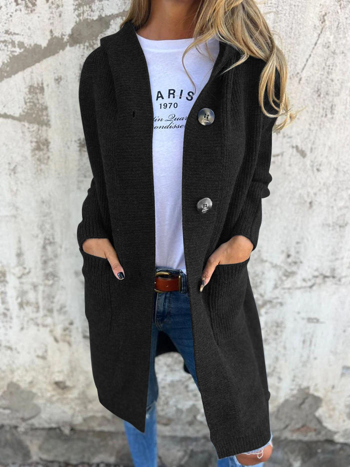 Women's Long Hooded Knit Cardigan for Outdoors