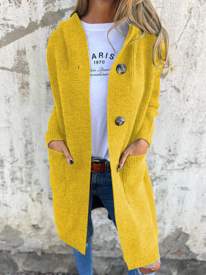 Women's Long Hooded Knit Cardigan for Outdoors