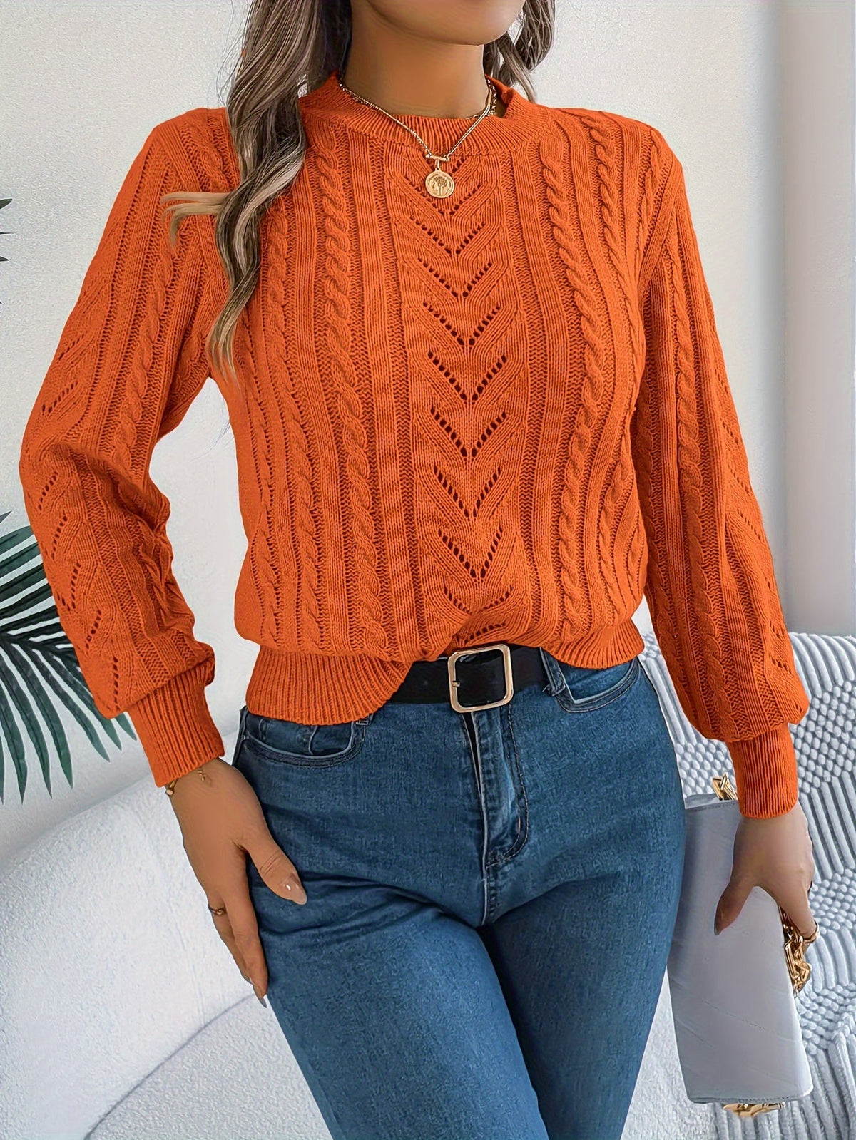 Women's Cable-Knit Textured Relaxed Sweater