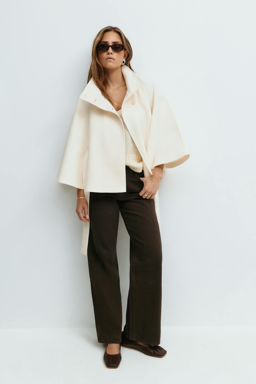 Women's Cape-Sleeve Belted Coat for Evening