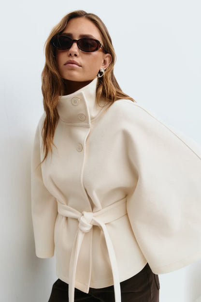 Women's Cape-Sleeve Belted Coat for Evening