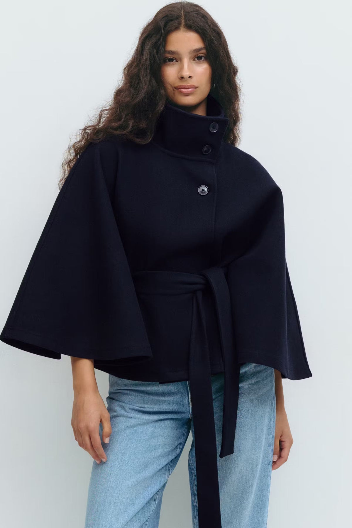 Women's Cape-Sleeve Belted Coat for Evening