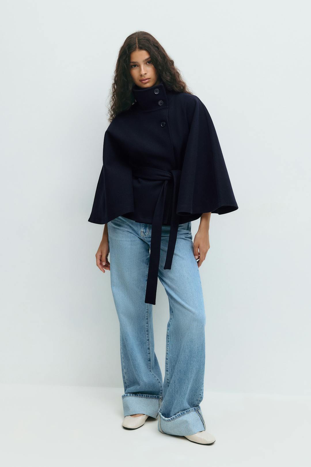 Women's Cape-Sleeve Belted Coat for Evening