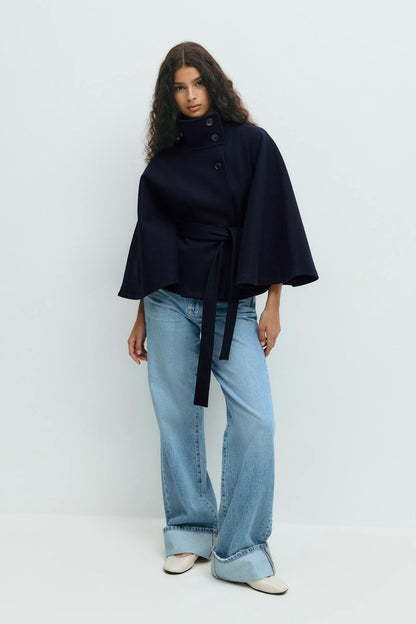Women's Cape-Sleeve Belted Coat for Evening