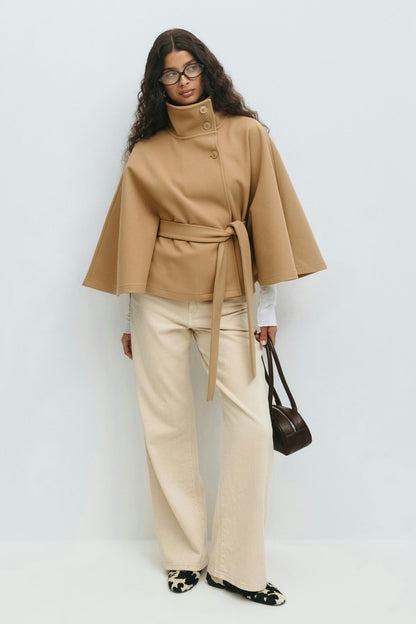 Women's Cape-Sleeve Belted Coat for Evening