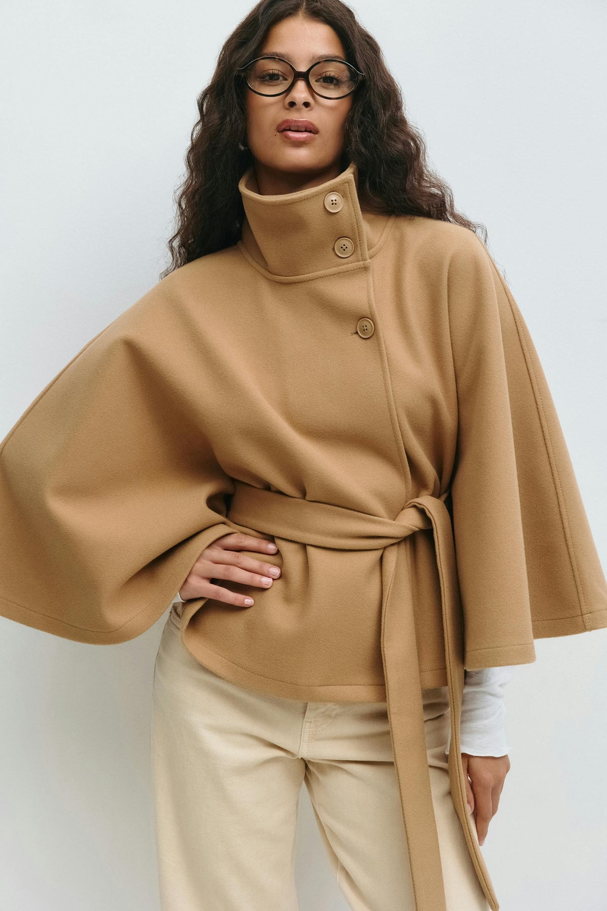 Women's Cape-Sleeve Belted Coat for Evening