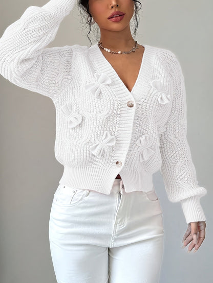 Women's Cable Knit Cardigan with Bow