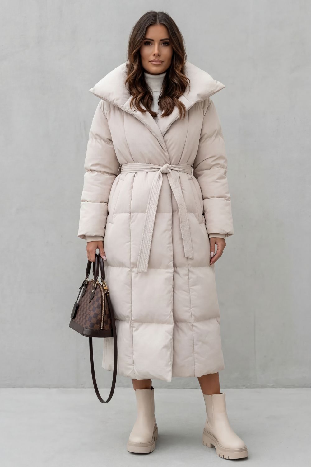 Women's Belted Long Puffer Coat for Cold Weather