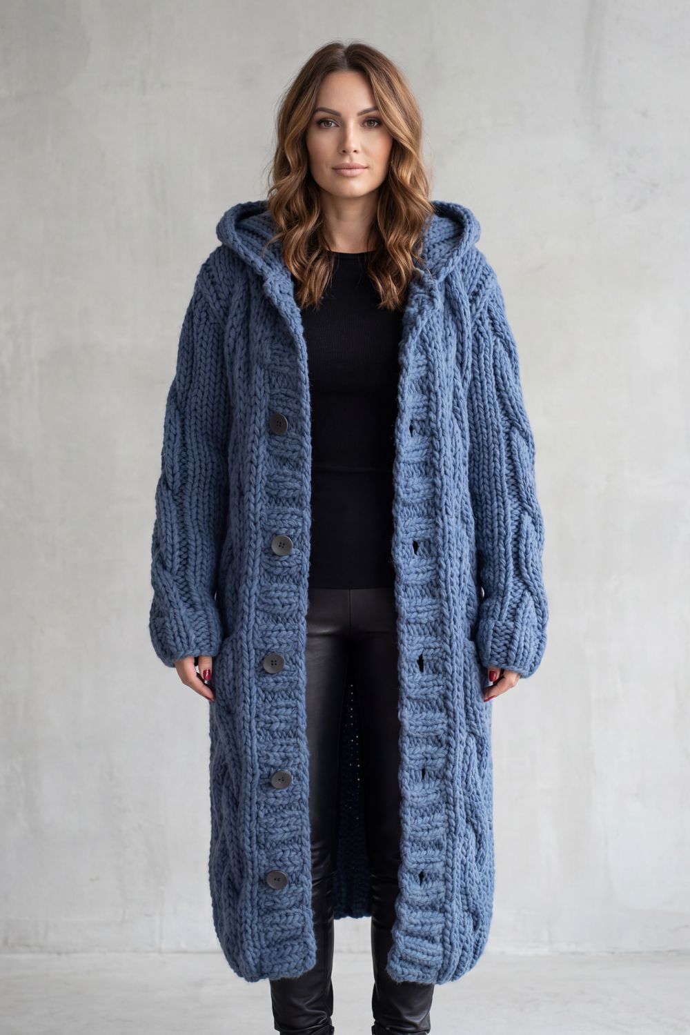 Women's Oversized Hooded Cable Knit Cardigan Coat