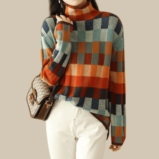 Women's Patchwork Knit Turtleneck for Weekend Wear