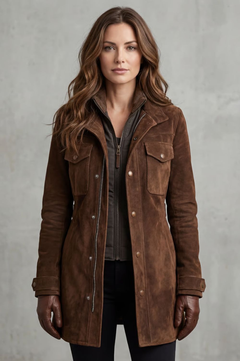 Women's Suede Longline Coat for Everyday Wear
