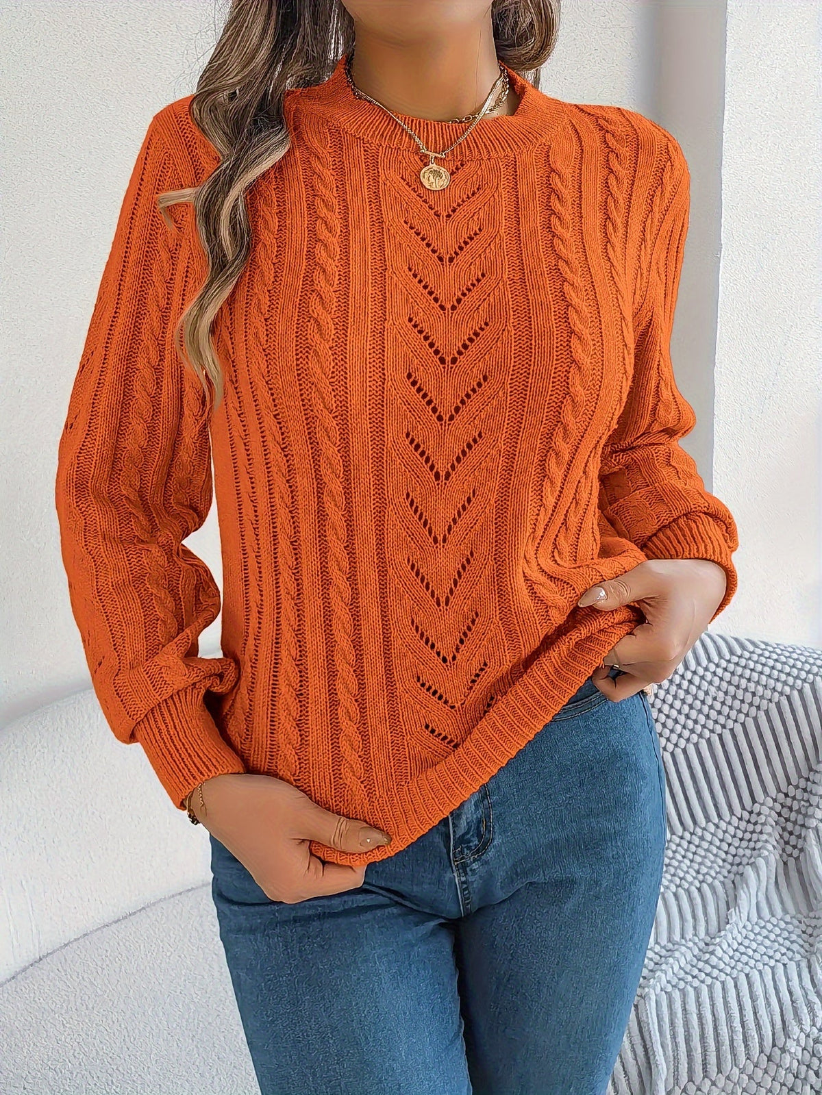 Women's Cable-Knit Textured Relaxed Sweater