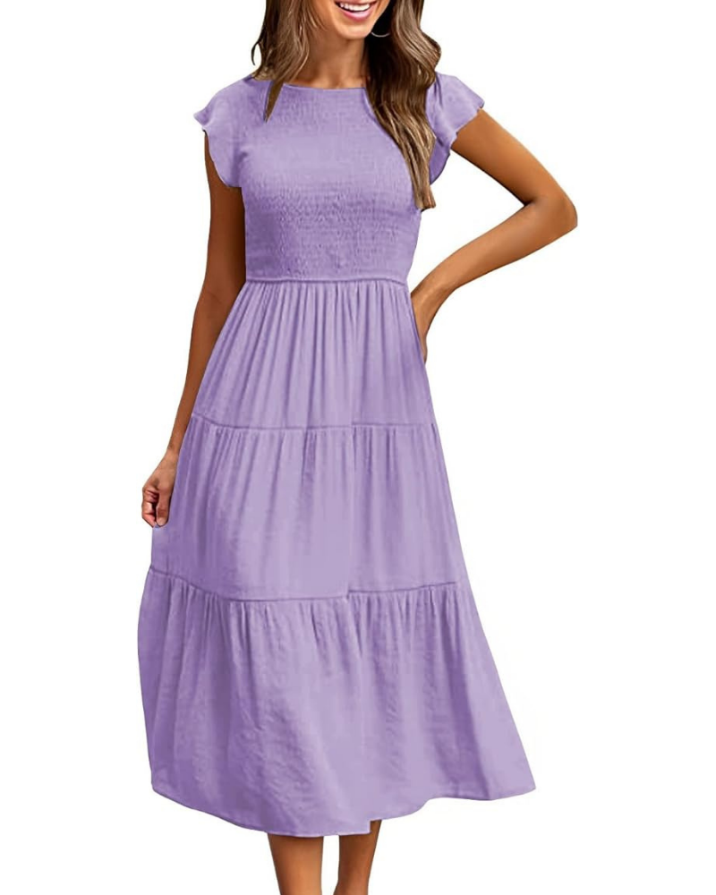 Women's A-Line Midi Dress with Ruffle Sleeves