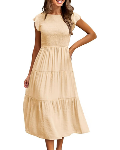 Women's A-Line Midi Dress with Ruffle Sleeves