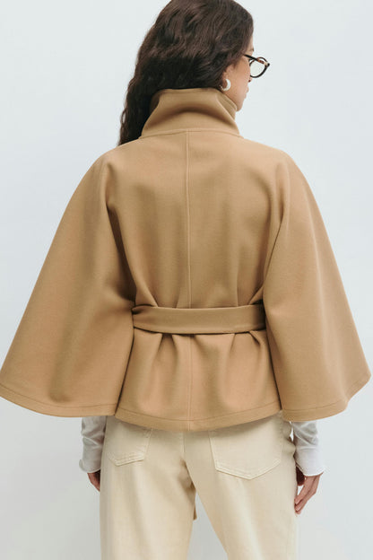 Women's Relaxed Cape Coat with Tie Waist
