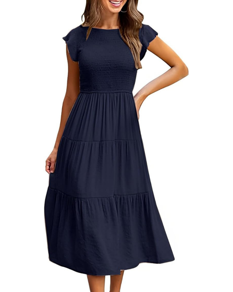Women's A-Line Midi Dress with Ruffle Sleeves