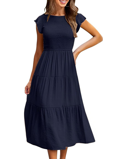 Women's A-Line Midi Dress with Ruffle Sleeves