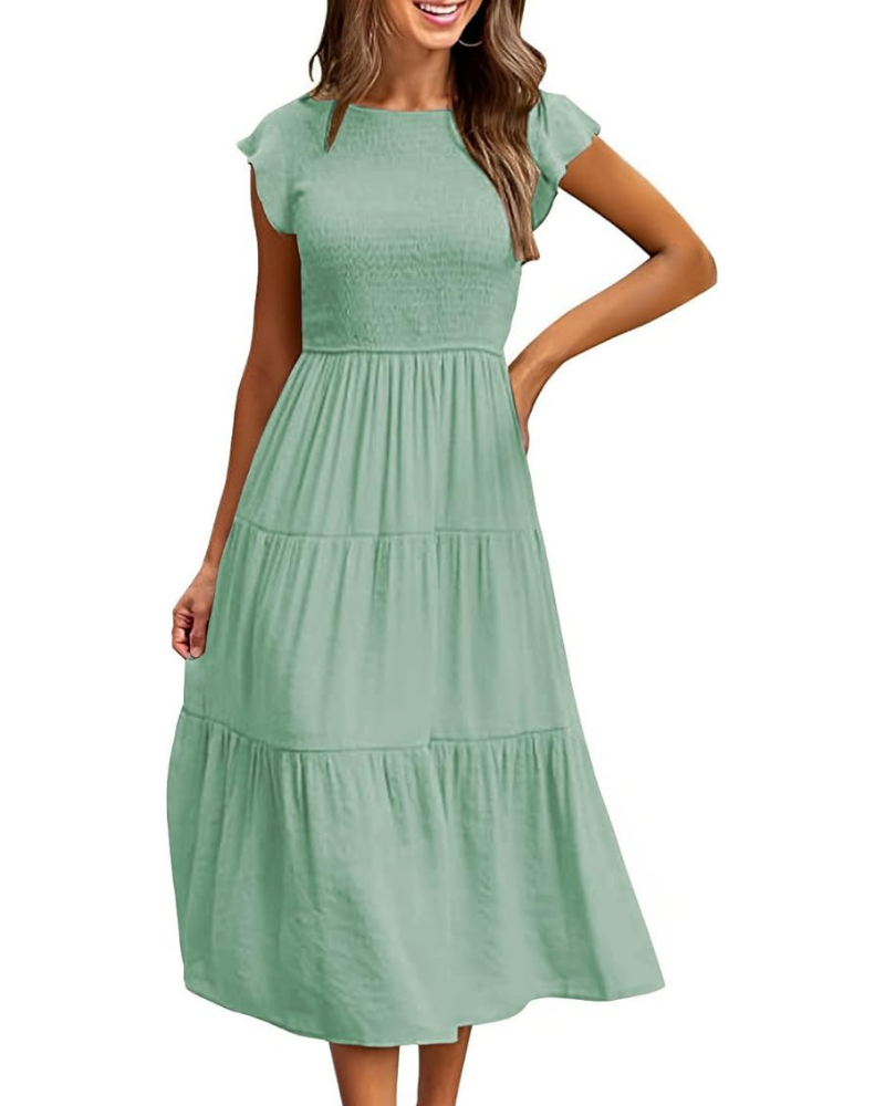 Women's A-Line Midi Dress with Ruffle Sleeves