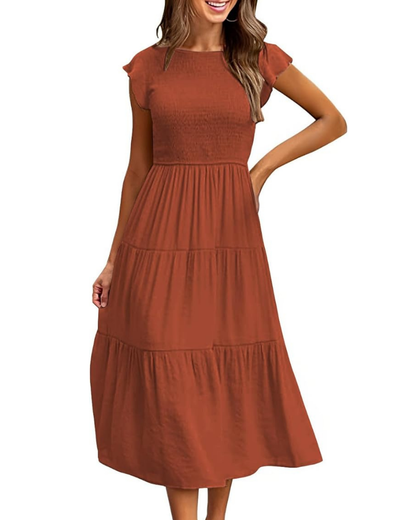 Women's A-Line Midi Dress with Ruffle Sleeves